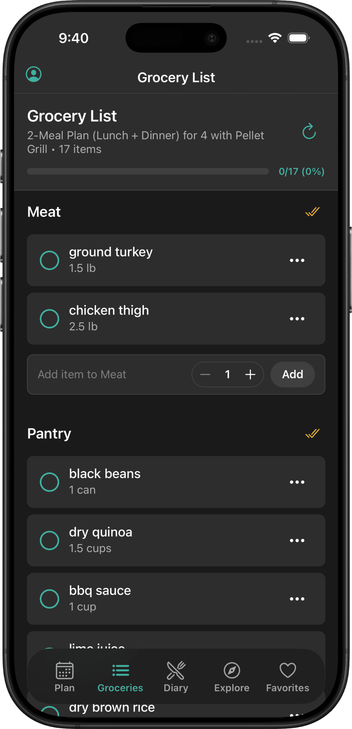 Generated grocery list screen
