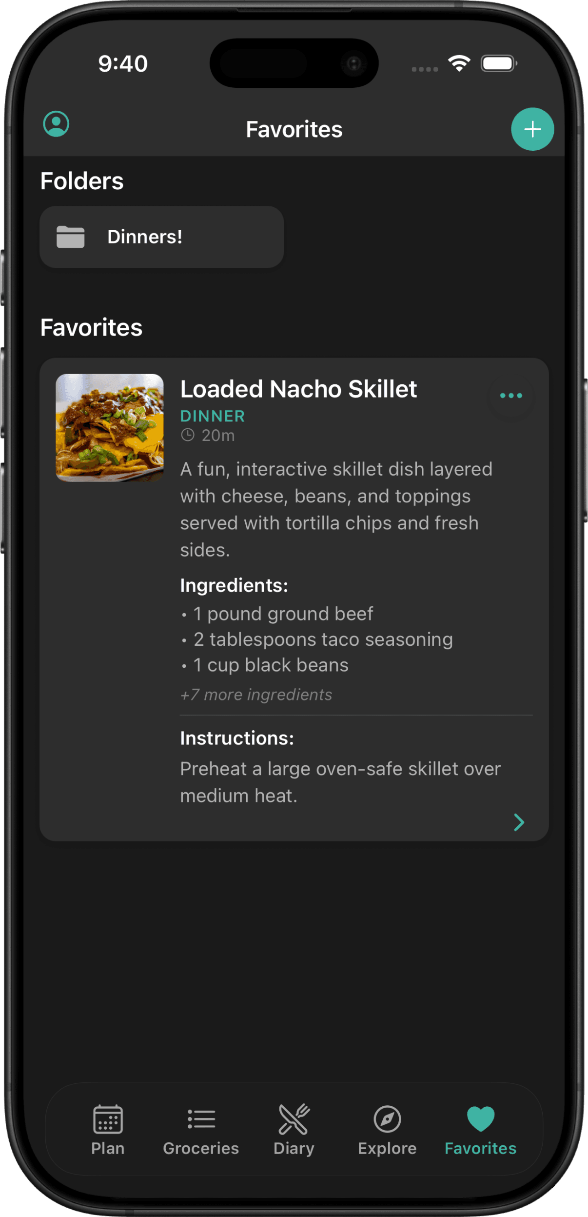 Favorites collection screen