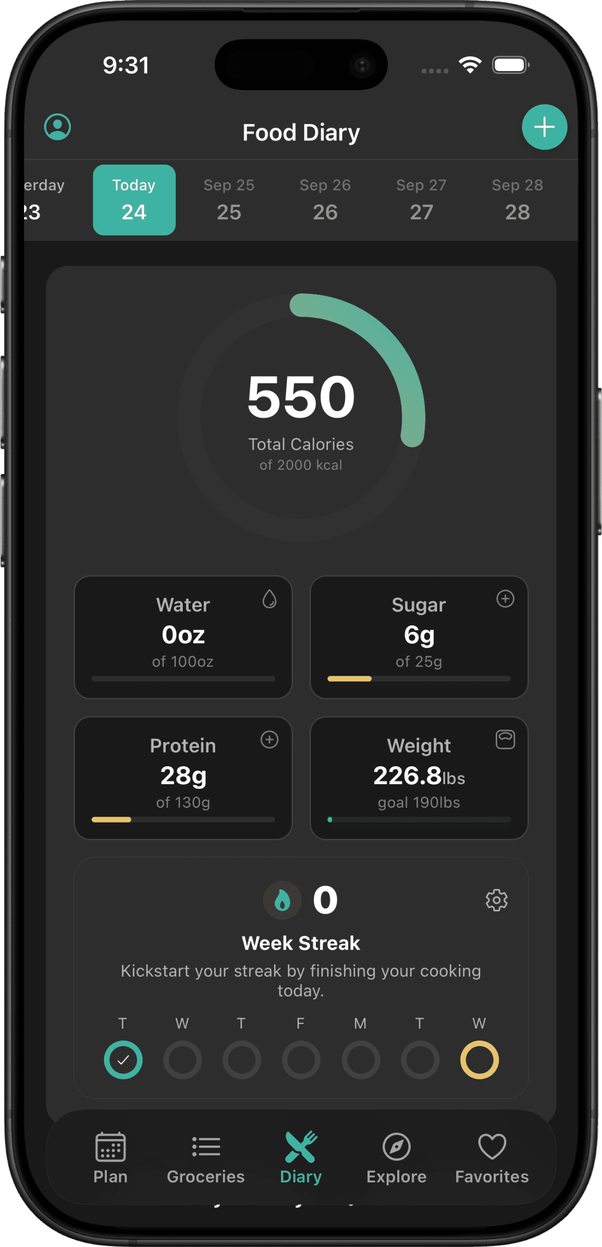 Nutrition tracking screen